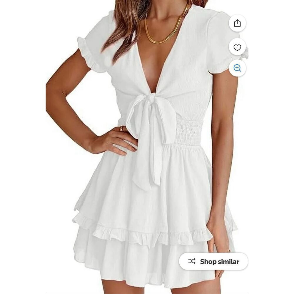 PrettyGarden S NWT Summer Dress V-Neck Tiered Mini Sun Dresses Casual Beach